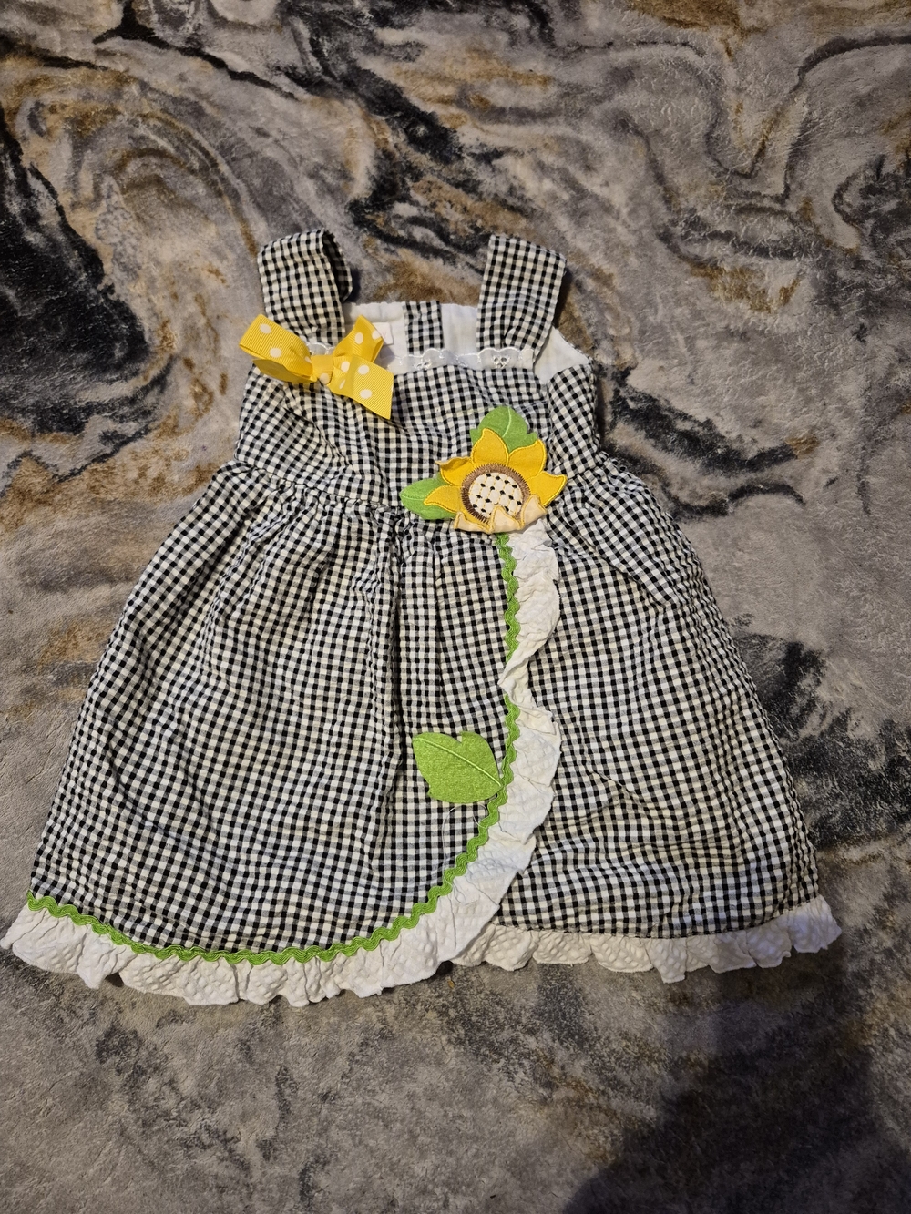 Bonnie Baby Black & White Gingham Dress with Yellow Sunflower Bow